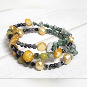 Handmade Coil Wrap Bracelet Mixed Gemstone – New